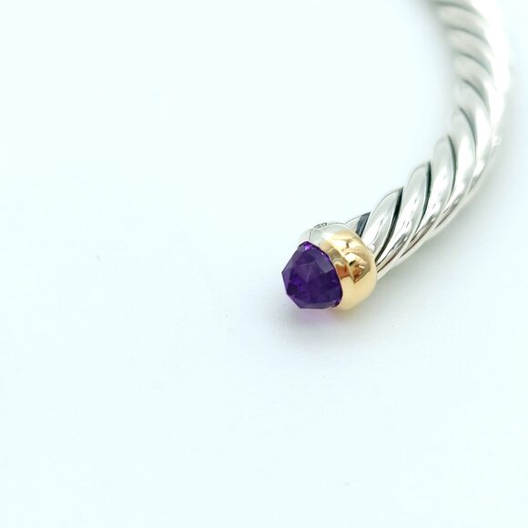 David Yurman Sterling Silver & 14k Gold 4mm Flex Amethyst Cable Bracelet 7inch - Picture 4 of 9